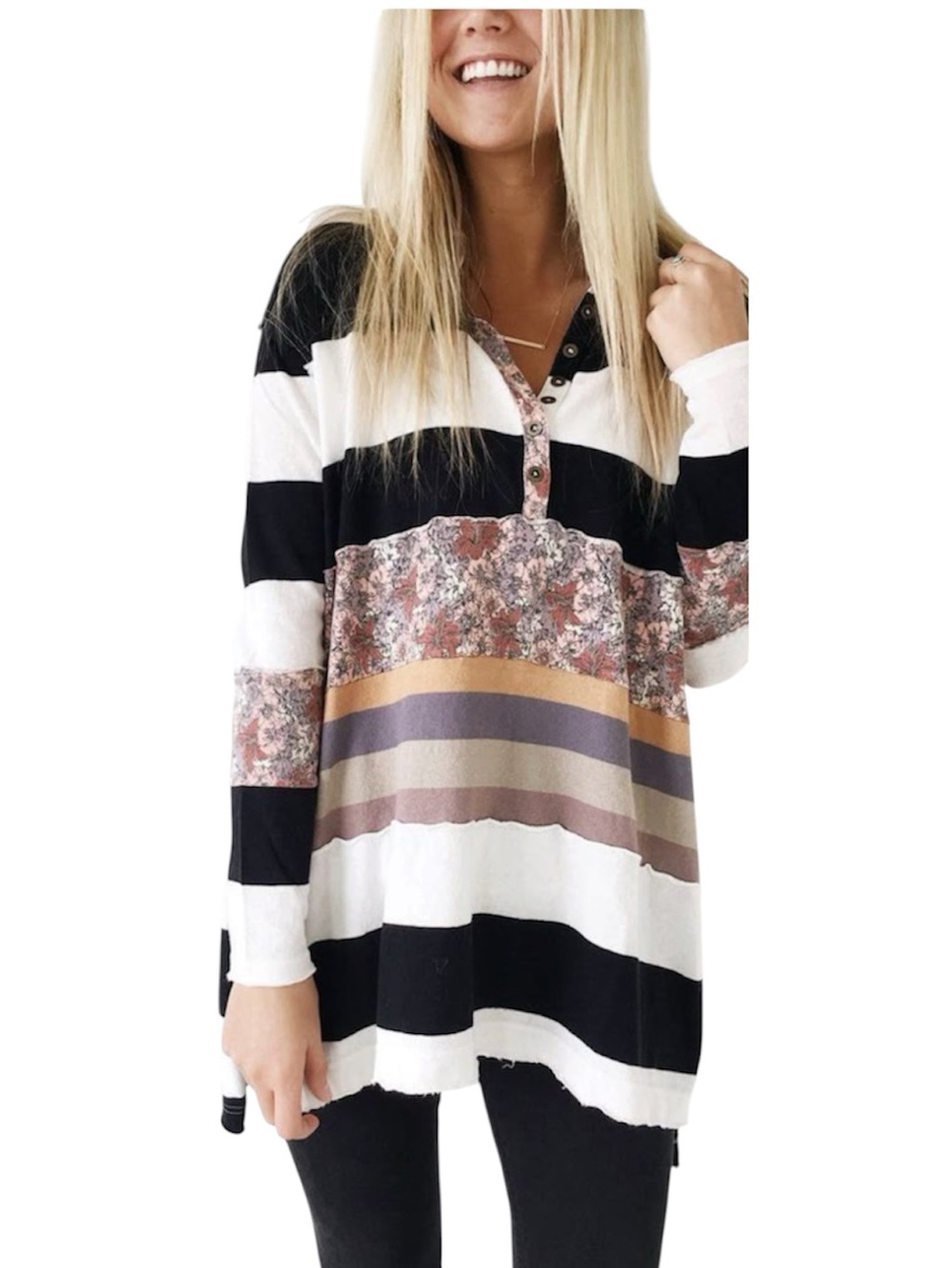 We The Free Eloise Floral Rugby Style Oversized Tunic Sz S